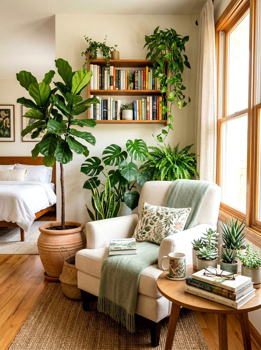 Indoor Plants - 30 guest room reading corner ideas