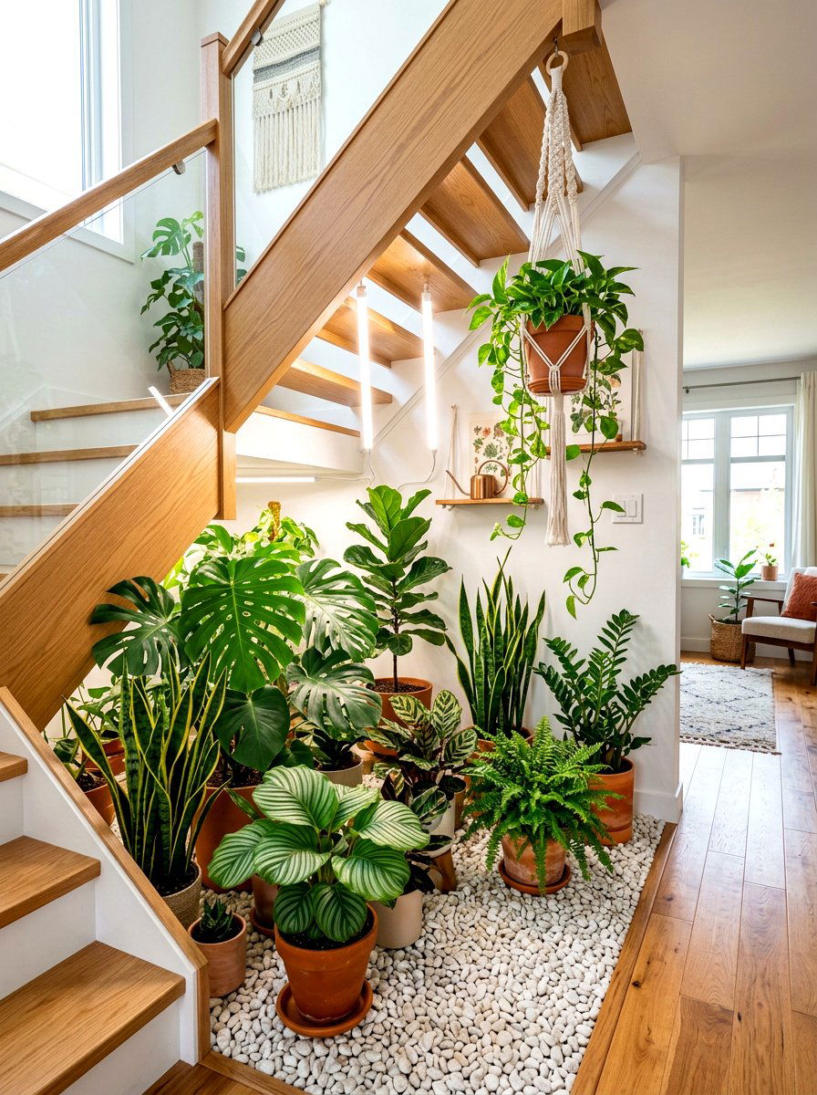 Indoor Plants Under Stairs - 30 staircase nook ideas