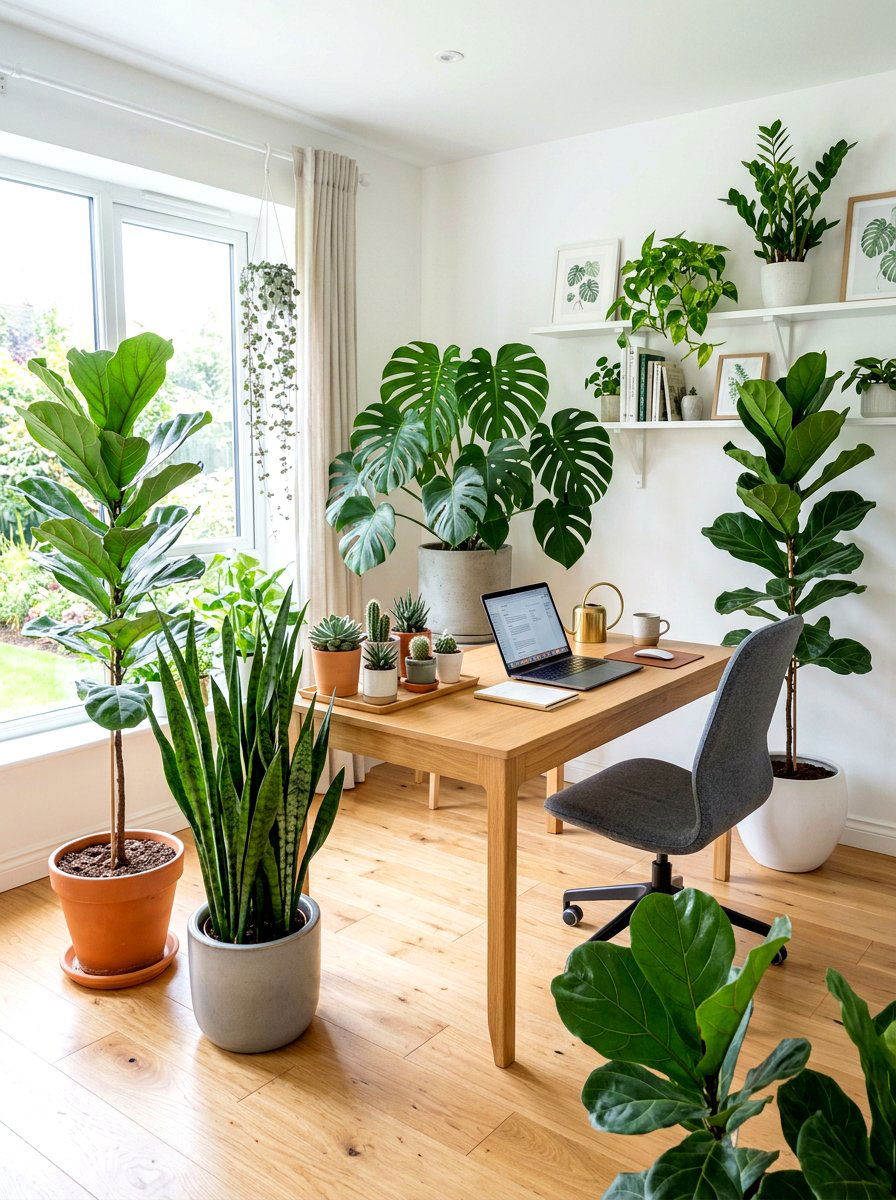 Indoor Plants Workspace - 30 calm neutral office ideas