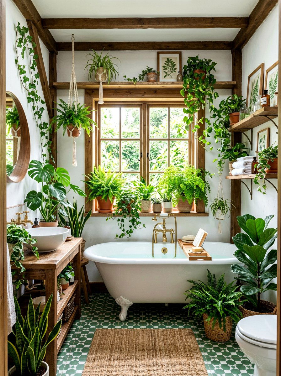 Indoor Potted Plants - 30 cottage bathroom ideas