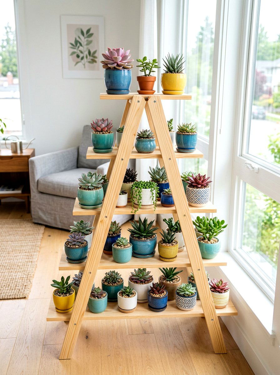 Indoor Succulent Ladder Shelf - 30 ladder planter ideas