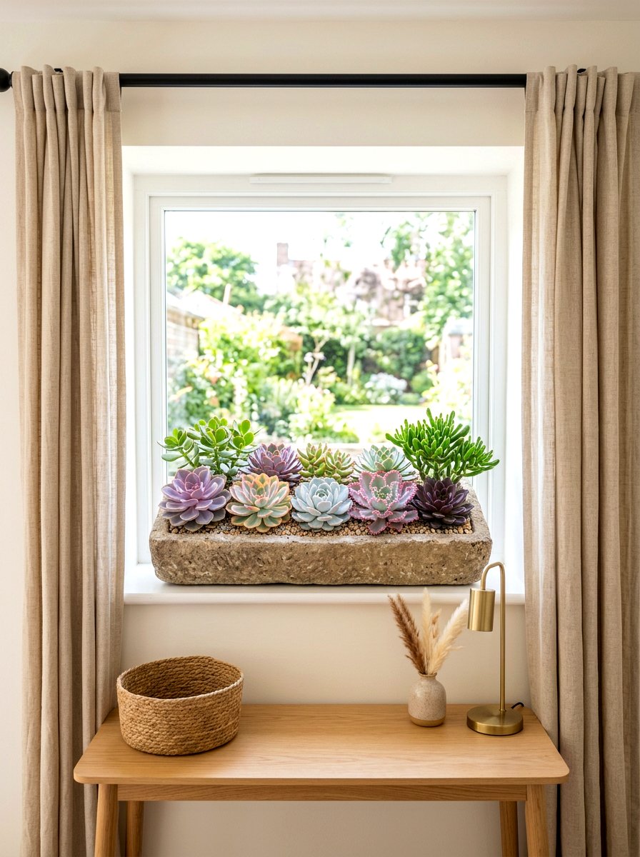 Indoor Succulent Window Tray - 30 windowsill planter ideas