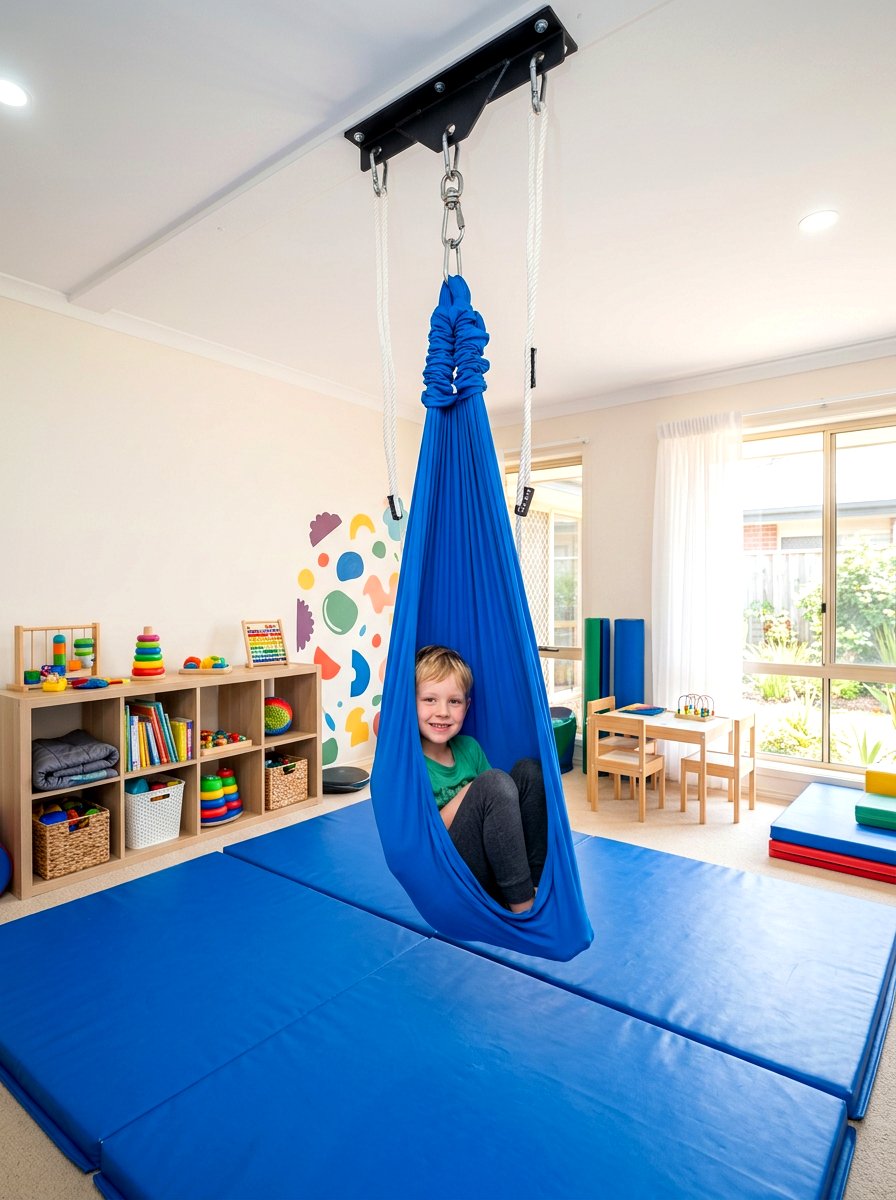 Indoor Therapy Swing - 30 basement playroom ideas