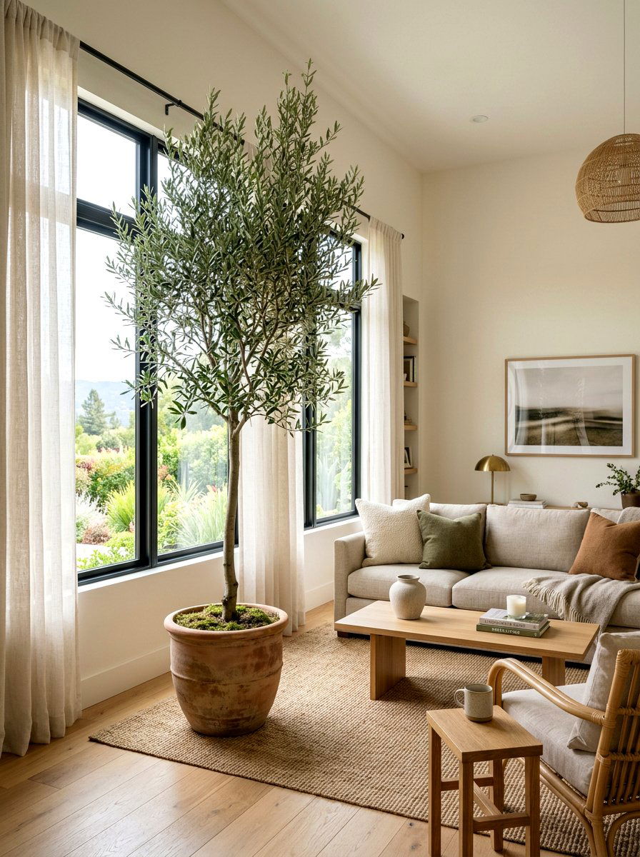 Indoor Tree Decor - 30 Japandi living room ideas