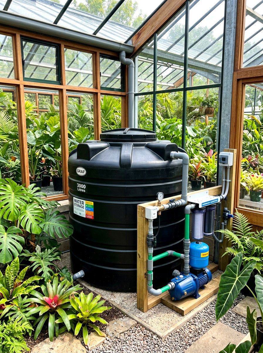 Indoor Water Storage Cistern - 30 greenhouse watering setup ideas