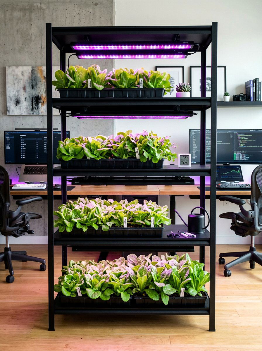 Indoor grow light shelf - 30 salad garden ideas