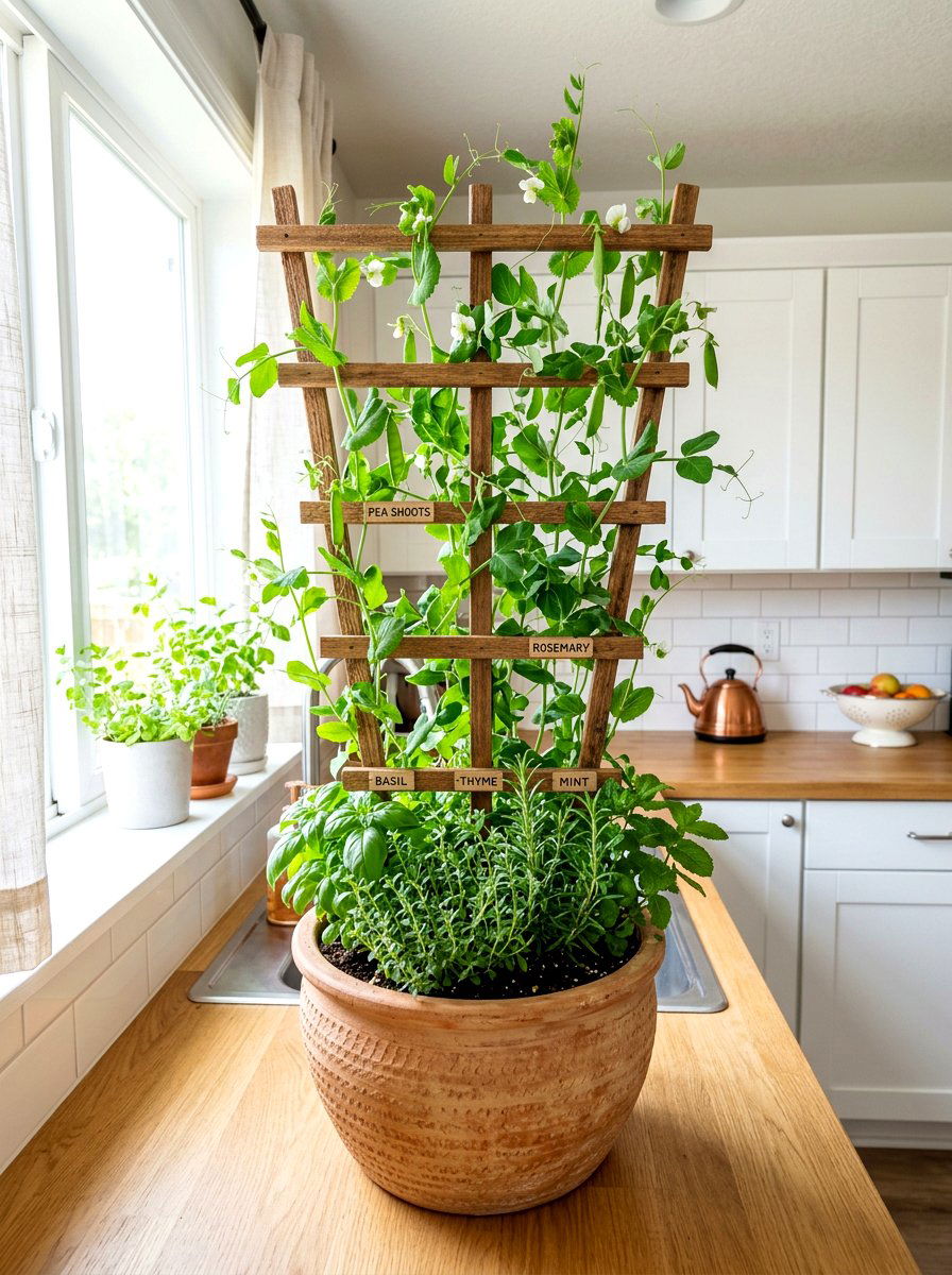 Indoor herb garden trellis - 30 apartment herb garden ideas