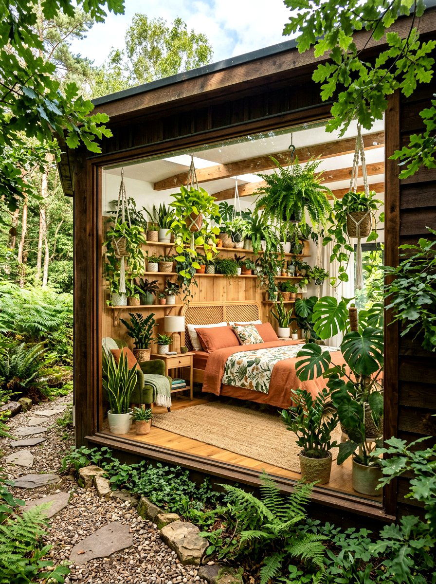 Indoor jungle with air purifying plants - 30 phone free bedroom ideas for adults