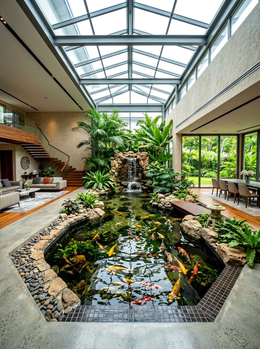 Indoor koi pond fountain - 30 indoor fountain decor ideas
