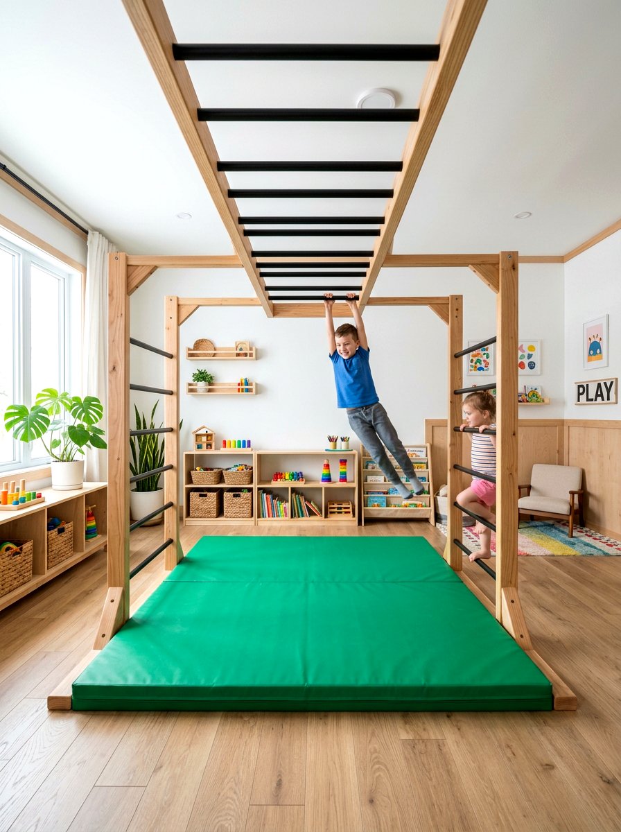 Indoor monkey bars for kids - 30 sensory playroom ideas
