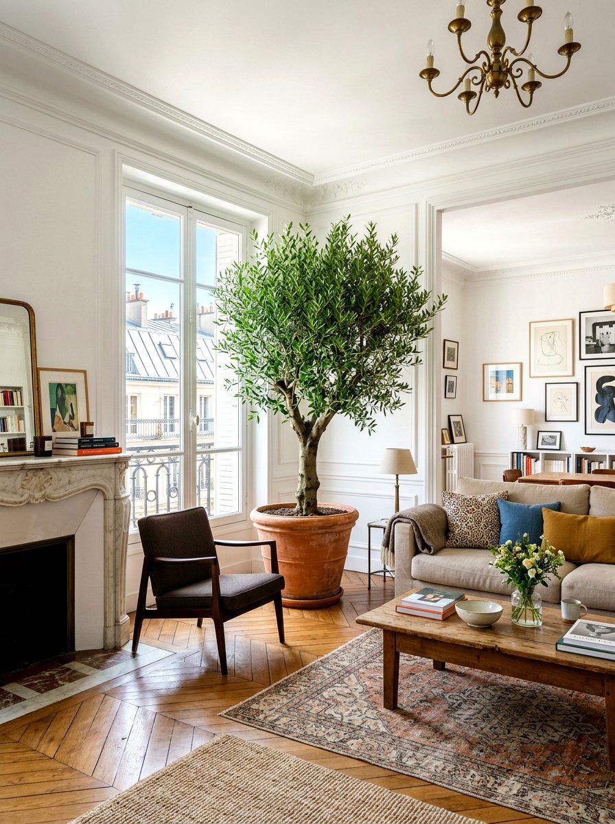 Indoor olive tree plant - 30 Parisian living room ideas