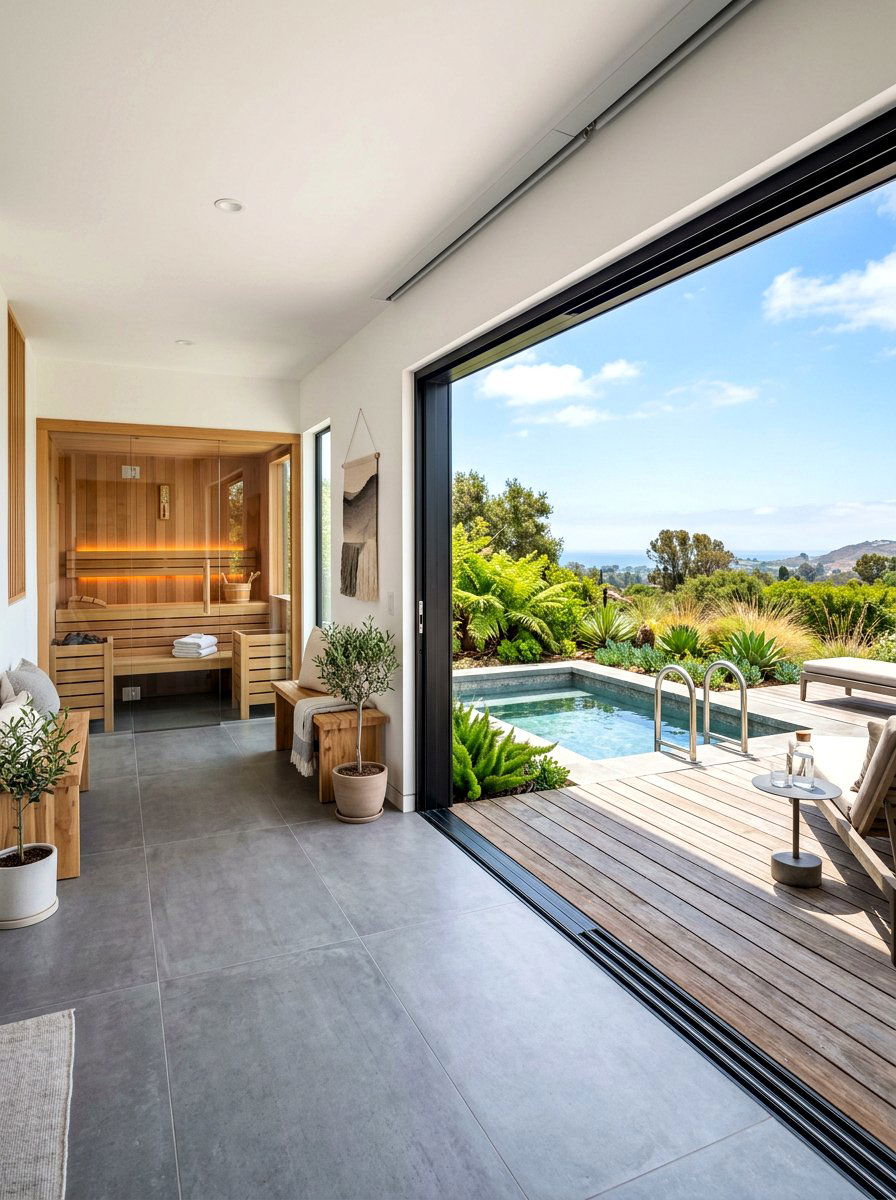 Indoor outdoor flow spa - 30 contrast therapy room ideas
