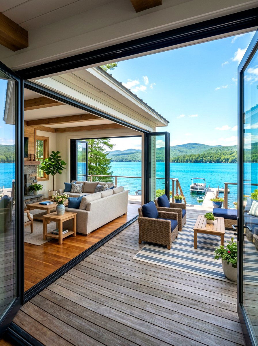 Indoor outdoor lake house - 30 lake house living room ideas
