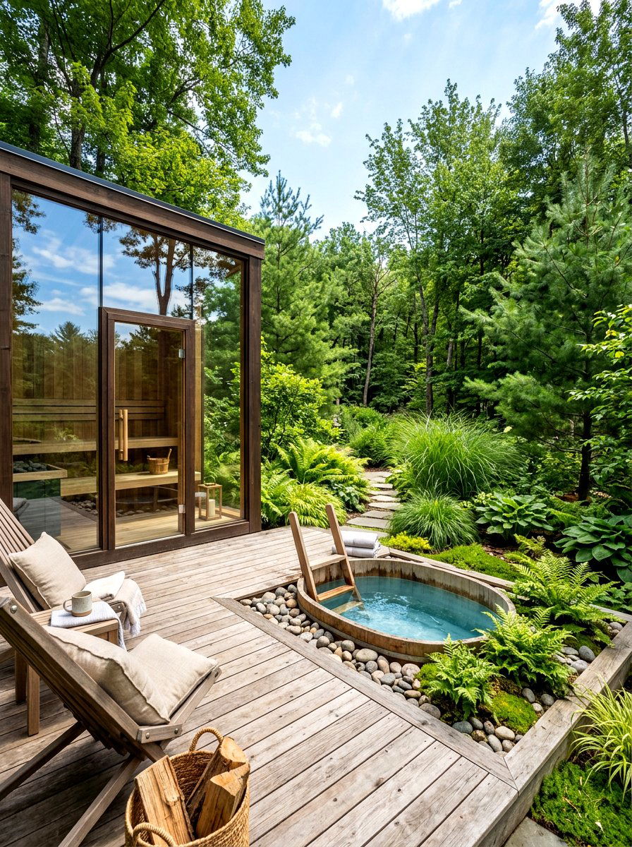 Indoor outdoor wellness space - 30 contrast therapy bathroom ideas