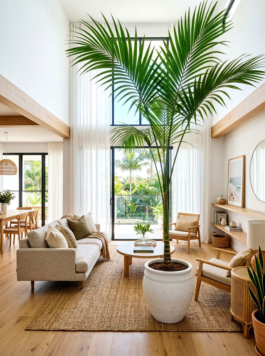 Indoor palm tree living room - 30 hotel chic living room ideas