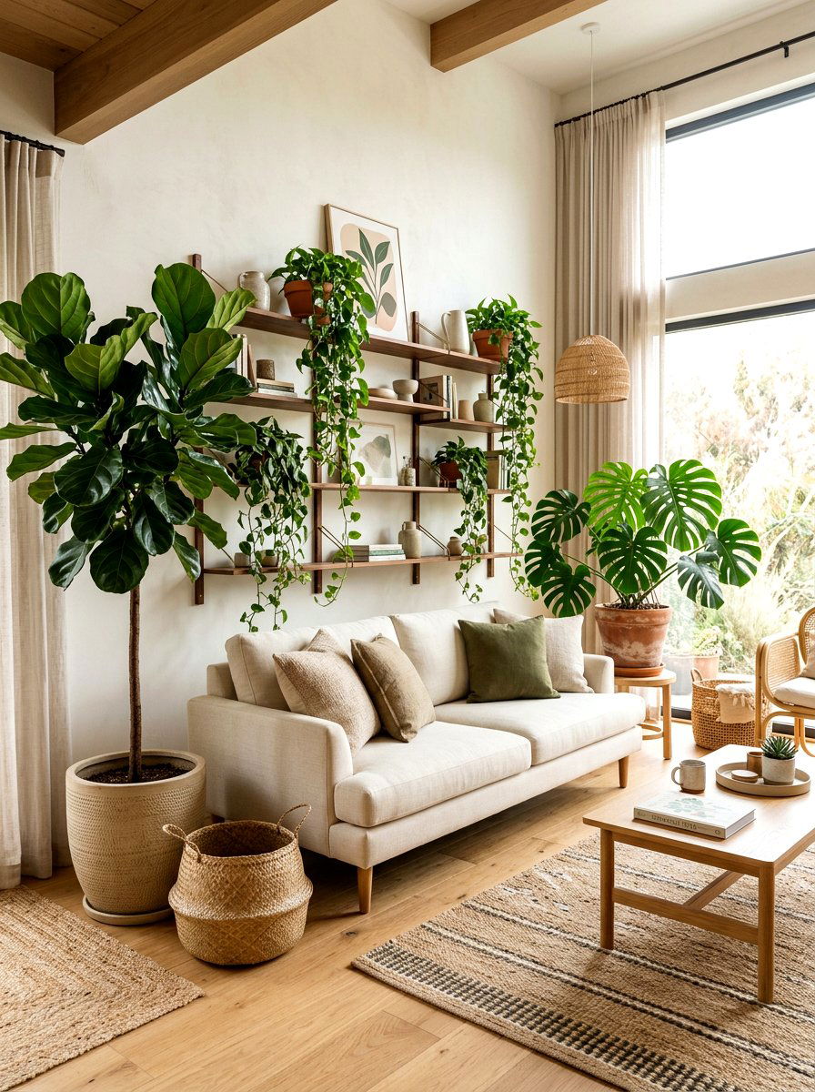 Indoor plant living room - 30 organic modern living room ideas