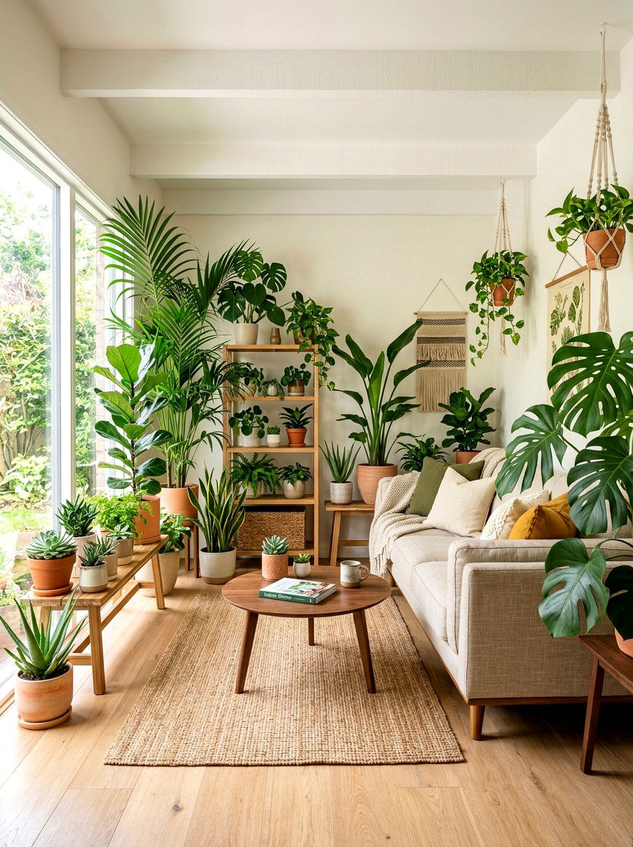 Indoor plant living room - 30 soft spring living room ideas