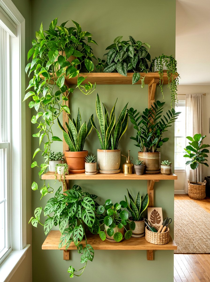 Indoor plant shelf - 30 wall shelf decor ideas