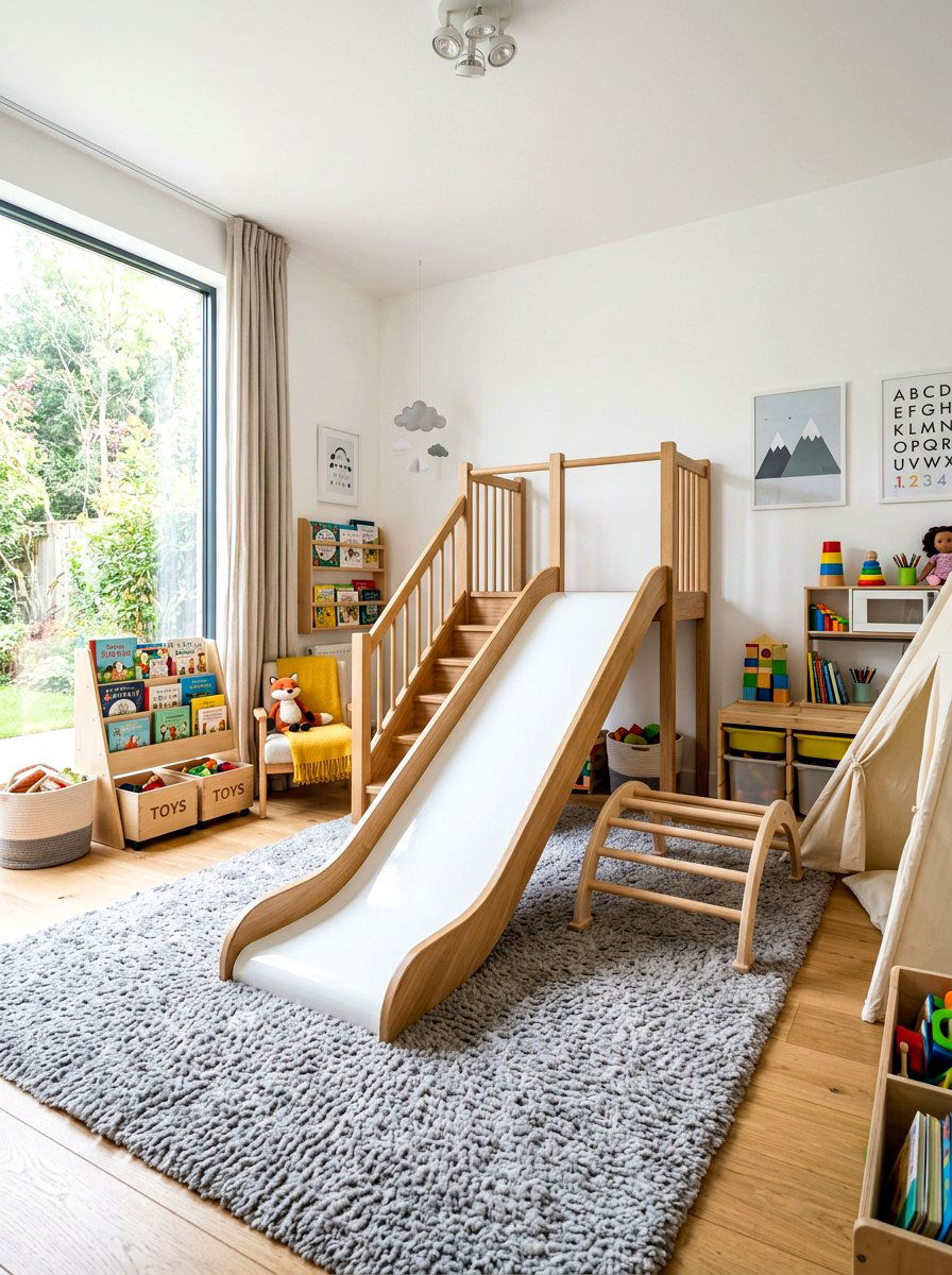 Indoor slide for toddlers - 30 sensory playroom ideas