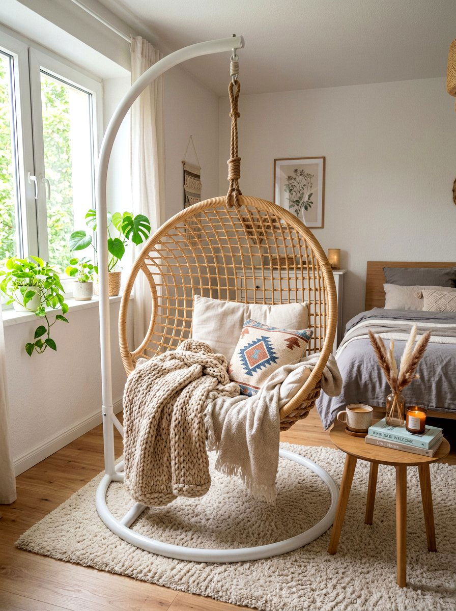 Indoor swing chair - 30 teen hangout room ideas