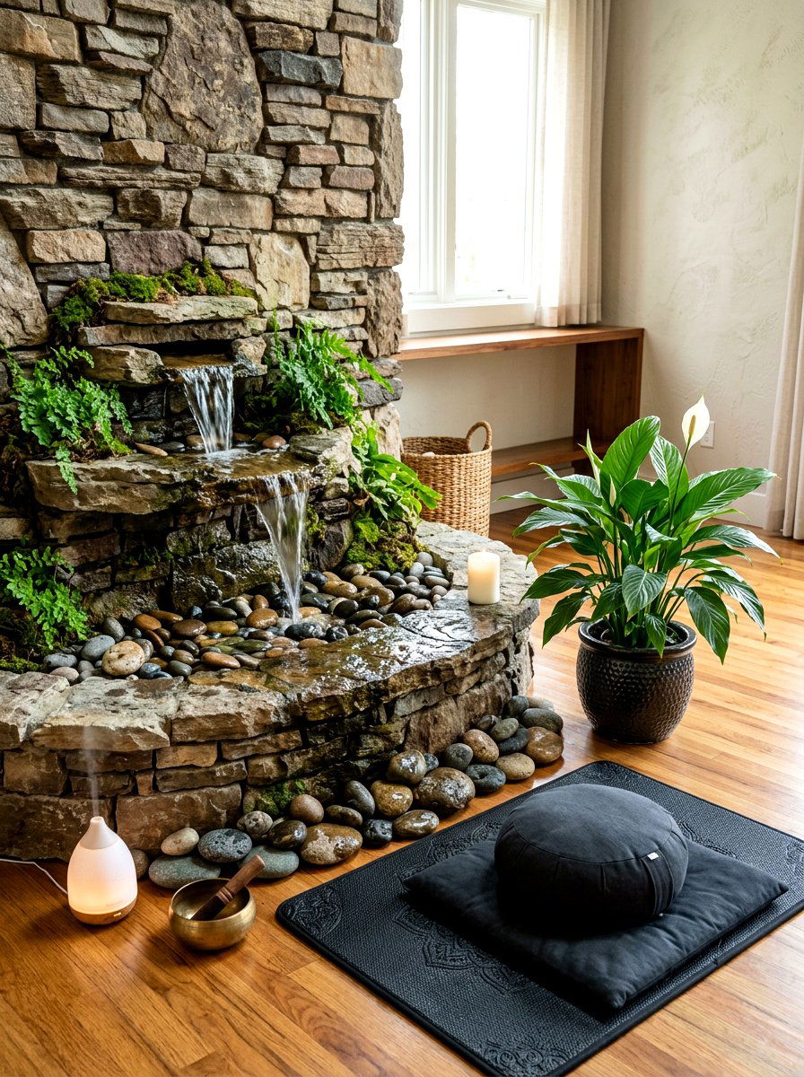 Indoor water fountain meditation - 30 sunrise meditation space ideas