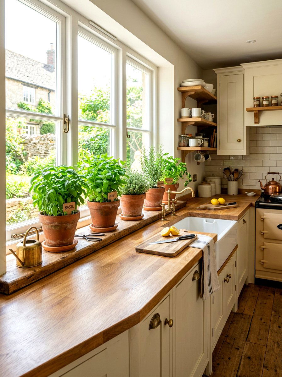 Indoor windowsill herb garden - 30 rental kitchen ideas