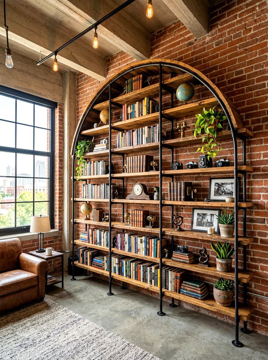 Industrial Arched Bookshelf - 30 arched bookshelf ideas