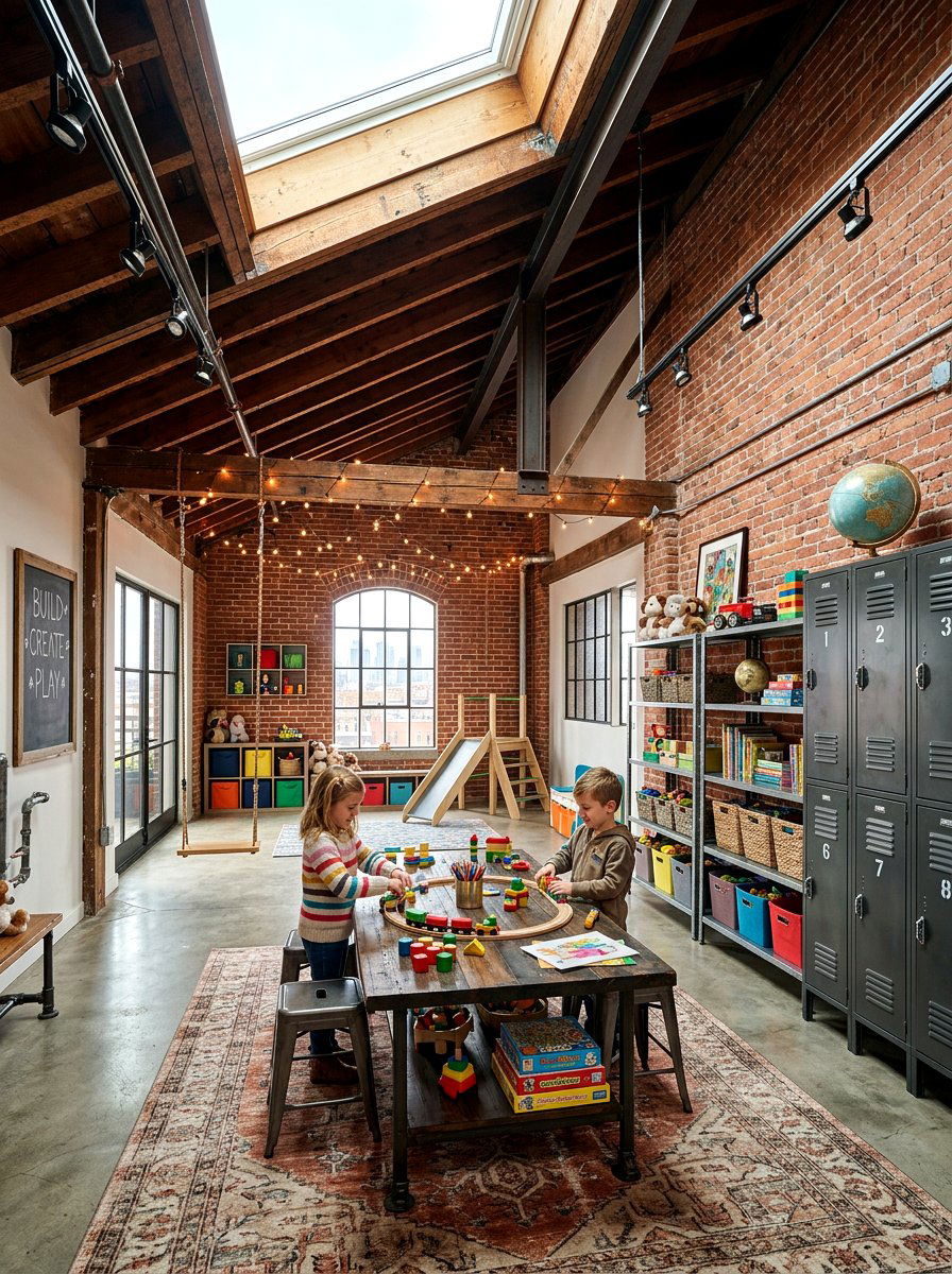 Industrial Attic Style - 30 attic playroom ideas