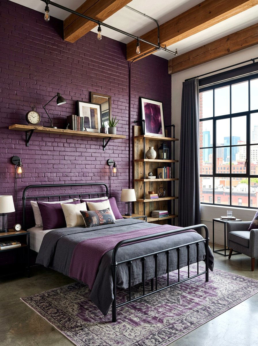 Industrial Aubergine Bedroom - 30 aubergine bedroom ideas