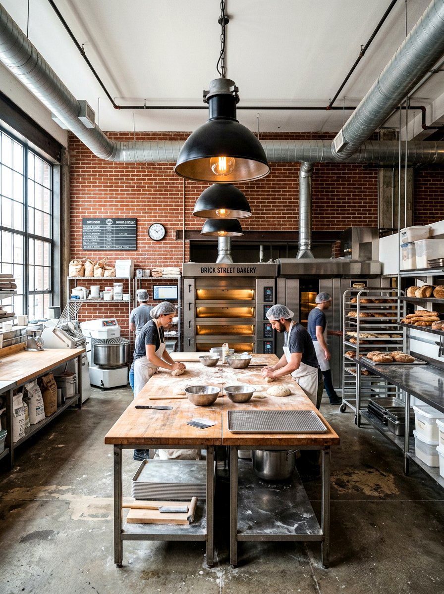 Industrial Bakery Kitchen Brick Wall - 30 vintage bakery kitchen ideas