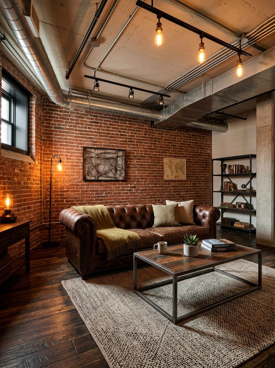 Industrial Basement Brick Wall - 30 basement family room ideas