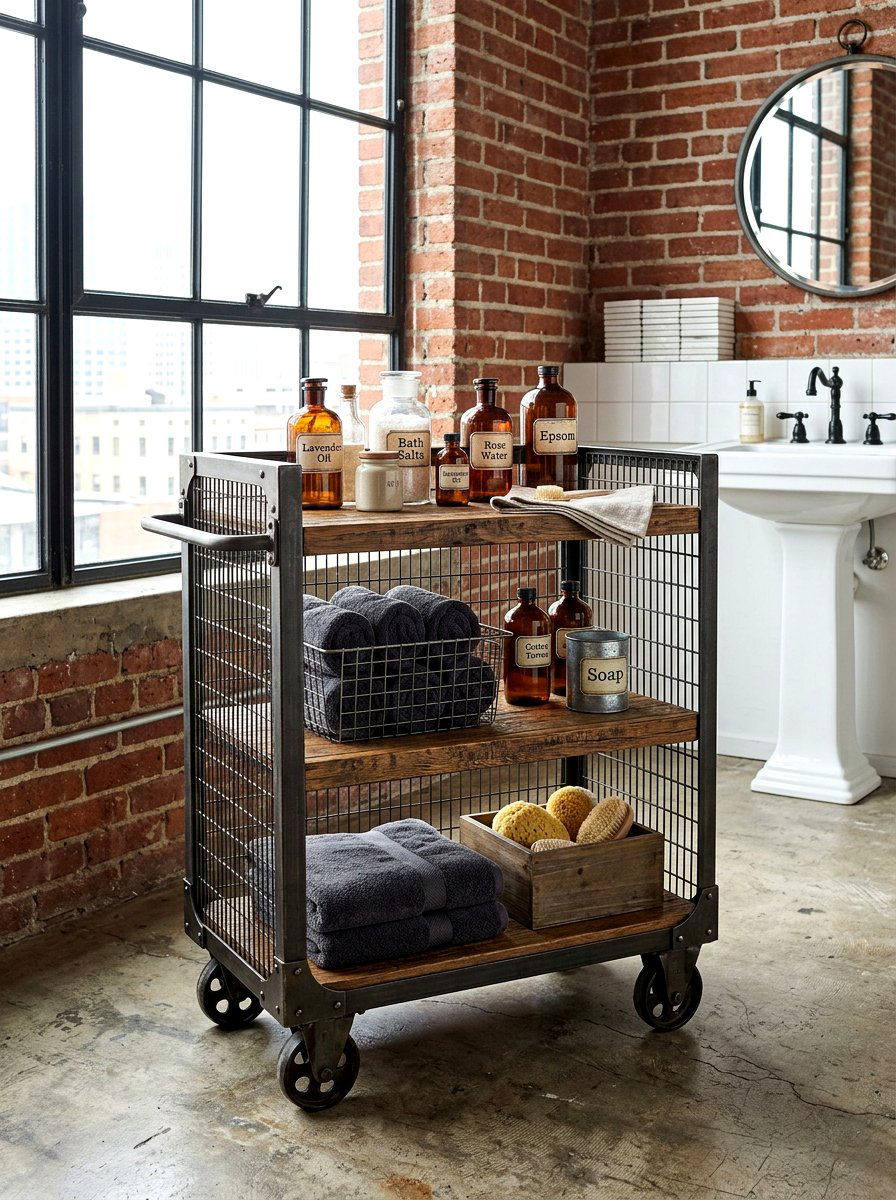 Industrial Bathroom Storage Cart - 30 aesthetic bathroom cart ideas