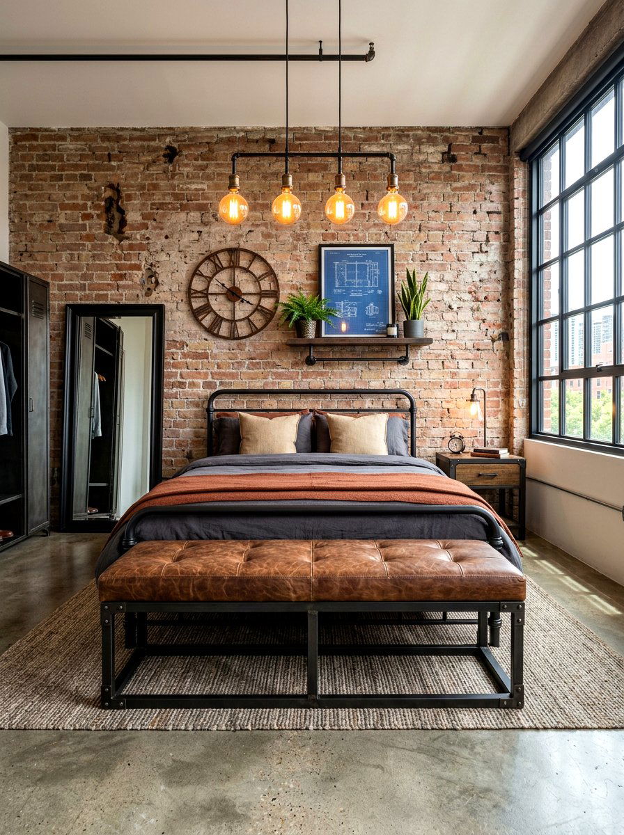 Industrial Bedroom With Leather Bench - 30 bedroom bench ideas