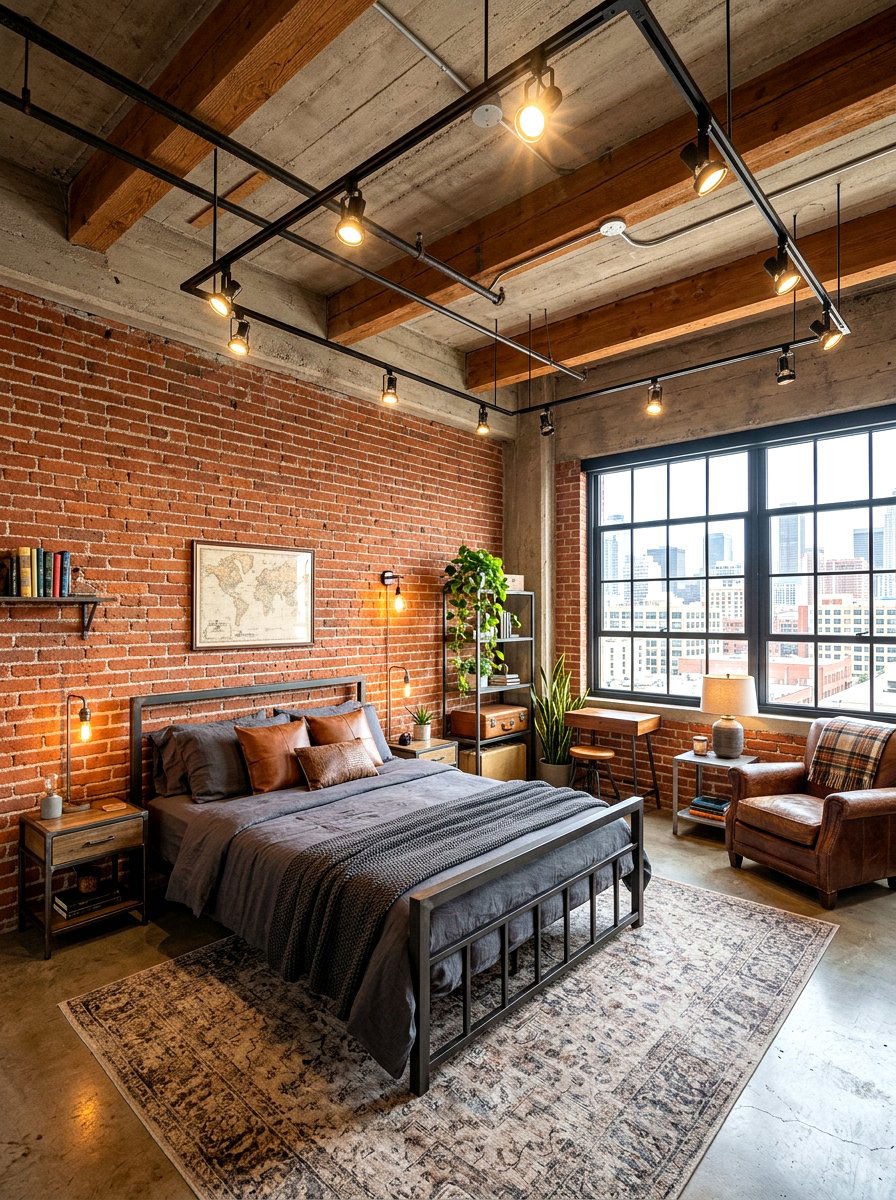 Industrial Bedroom With Track Lighting - 30 bedroom lighting ideas