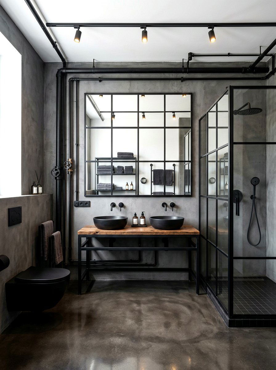 Industrial Black Bathroom - 30 black bathroom ideas