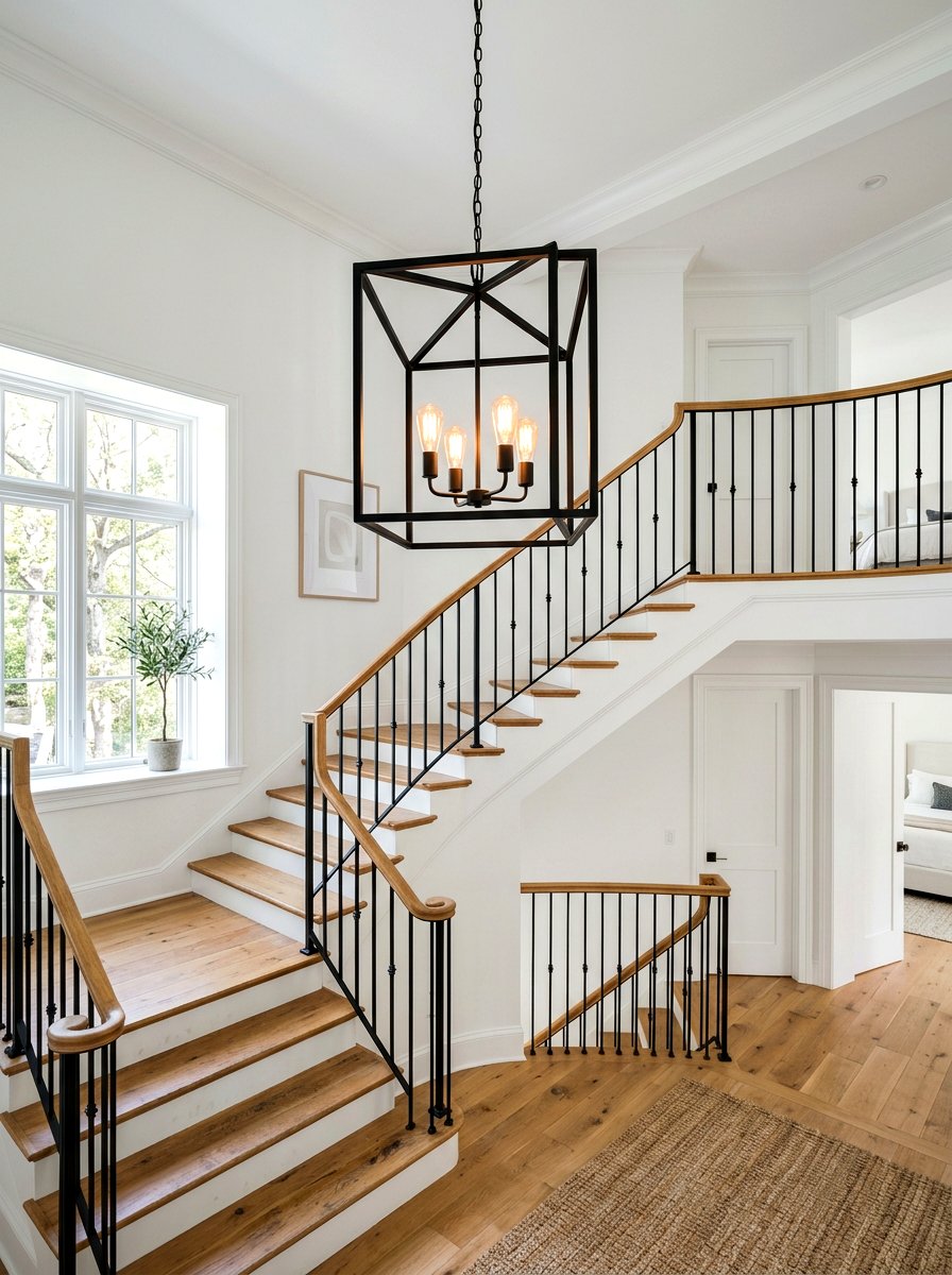 Industrial Black Metal Lantern - 30 stairway chandelier ideas