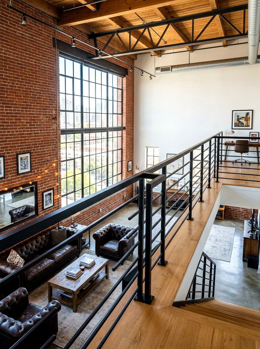 Industrial Black Metal Railing - 30 open loft railing ideas