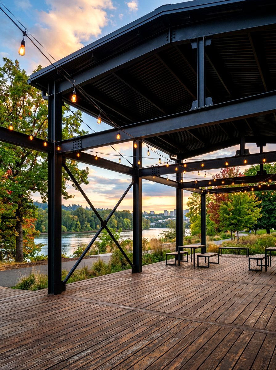Industrial Black Steel Pavilion - 30 black pavilion backyard ideas