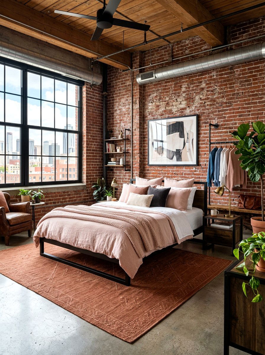 Industrial Blush Loft - 30 clay and blush bedroom ideas