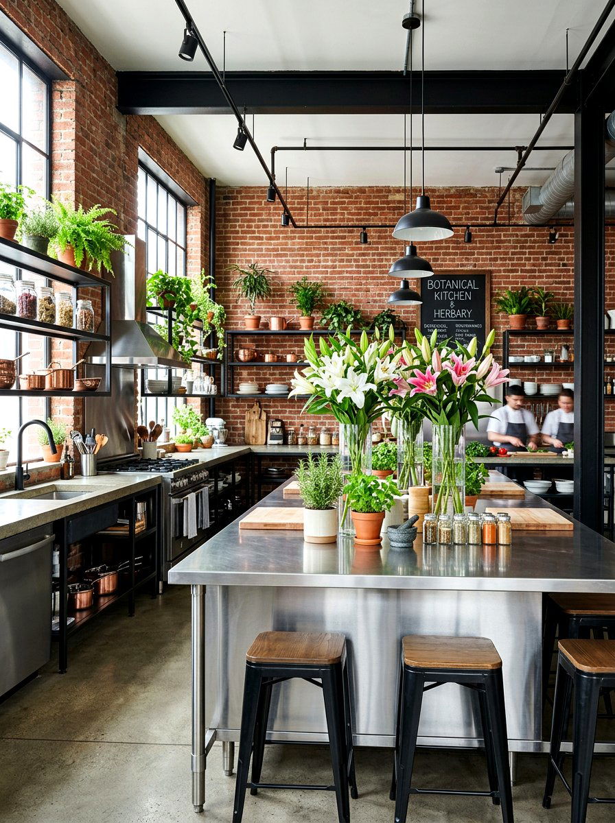 Industrial Botanical Kitchen - 30 flower market kitchen ideas