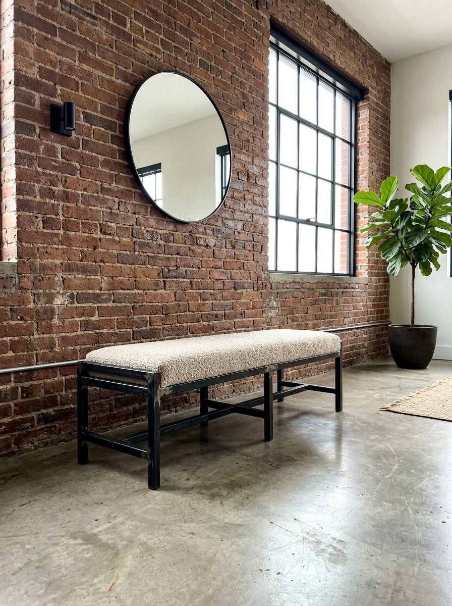 Industrial Boucle Bench - 30 boucle entry bench ideas