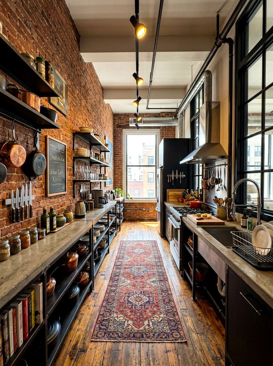 Industrial Brick Galley Kitchen - 30 galley kitchen ideas