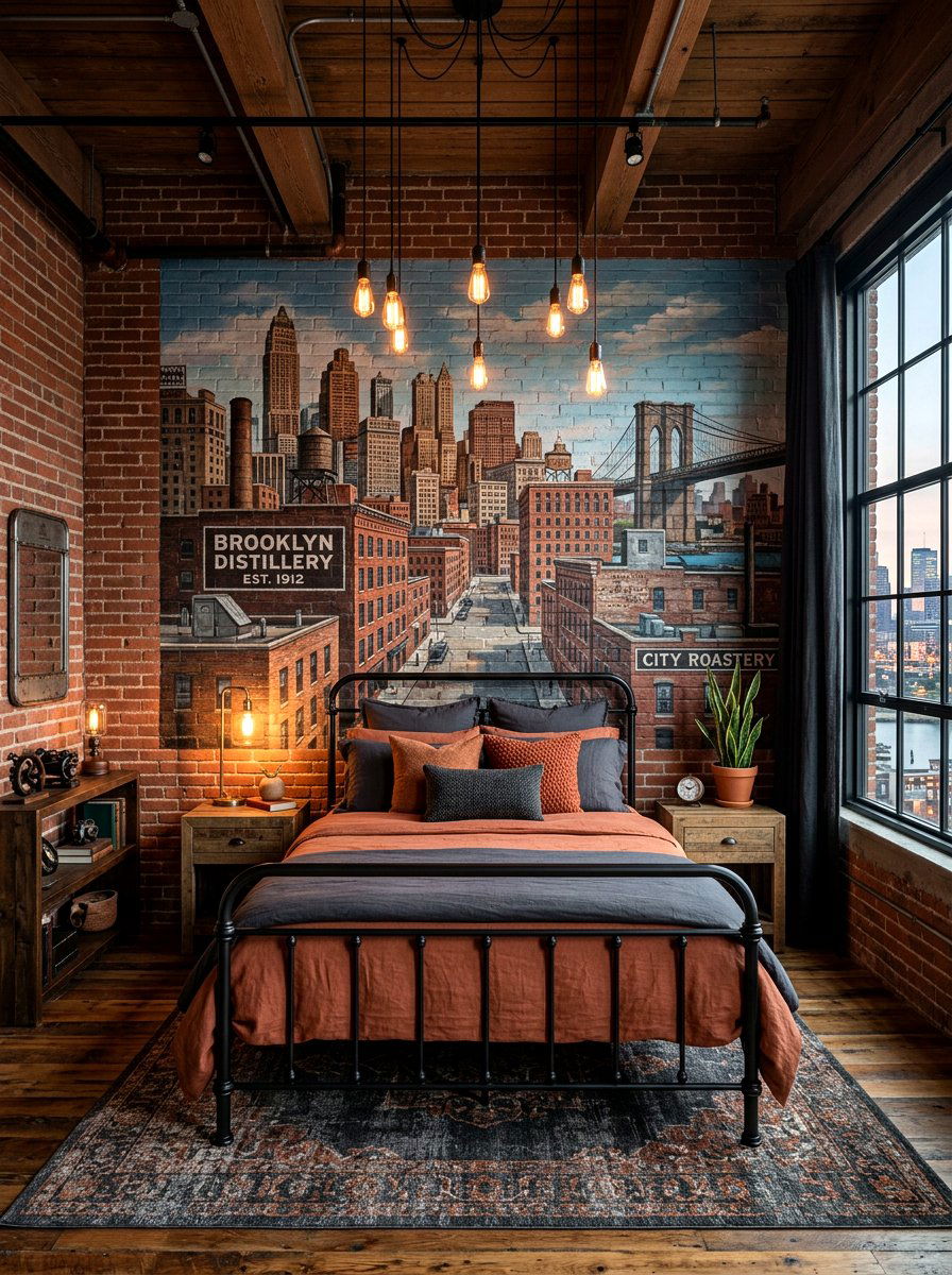 Industrial Brick Mural - 30 mural wallpaper bedroom aesthetic ideas