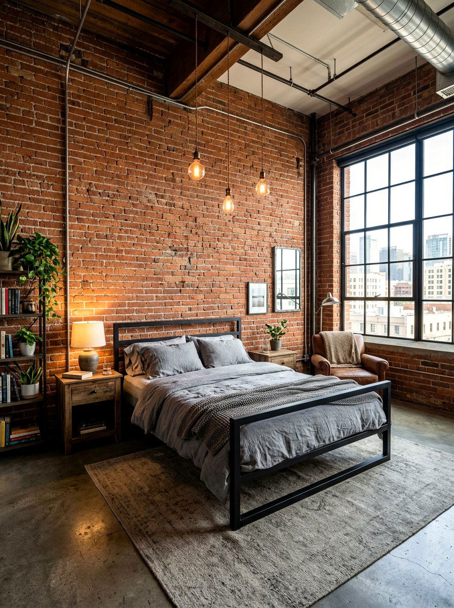 Industrial Brick Wall - 30 headboard wall ideas