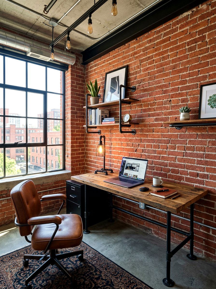 Industrial Brick Wall - 30 video call office ideas