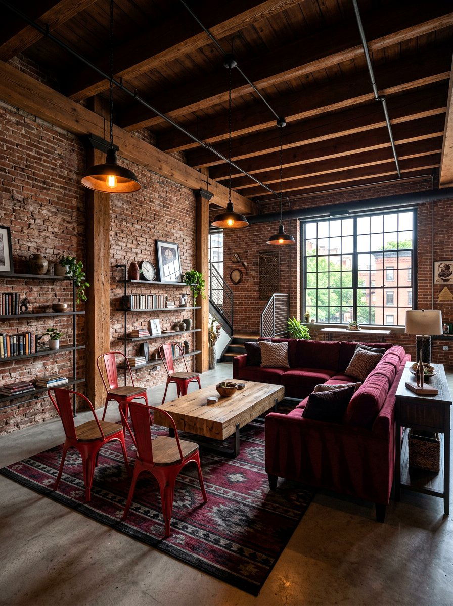 Industrial Burgundy Aesthetic - 30 burgundy living room ideas