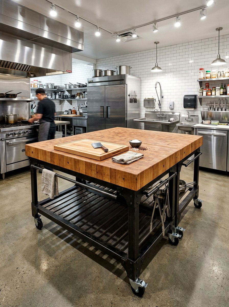 Industrial Butcher Block Island - 30 catering kitchen ideas