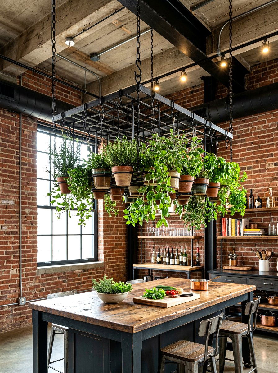 Industrial Ceiling Herb Rack - 30 hanging herb garden ideas