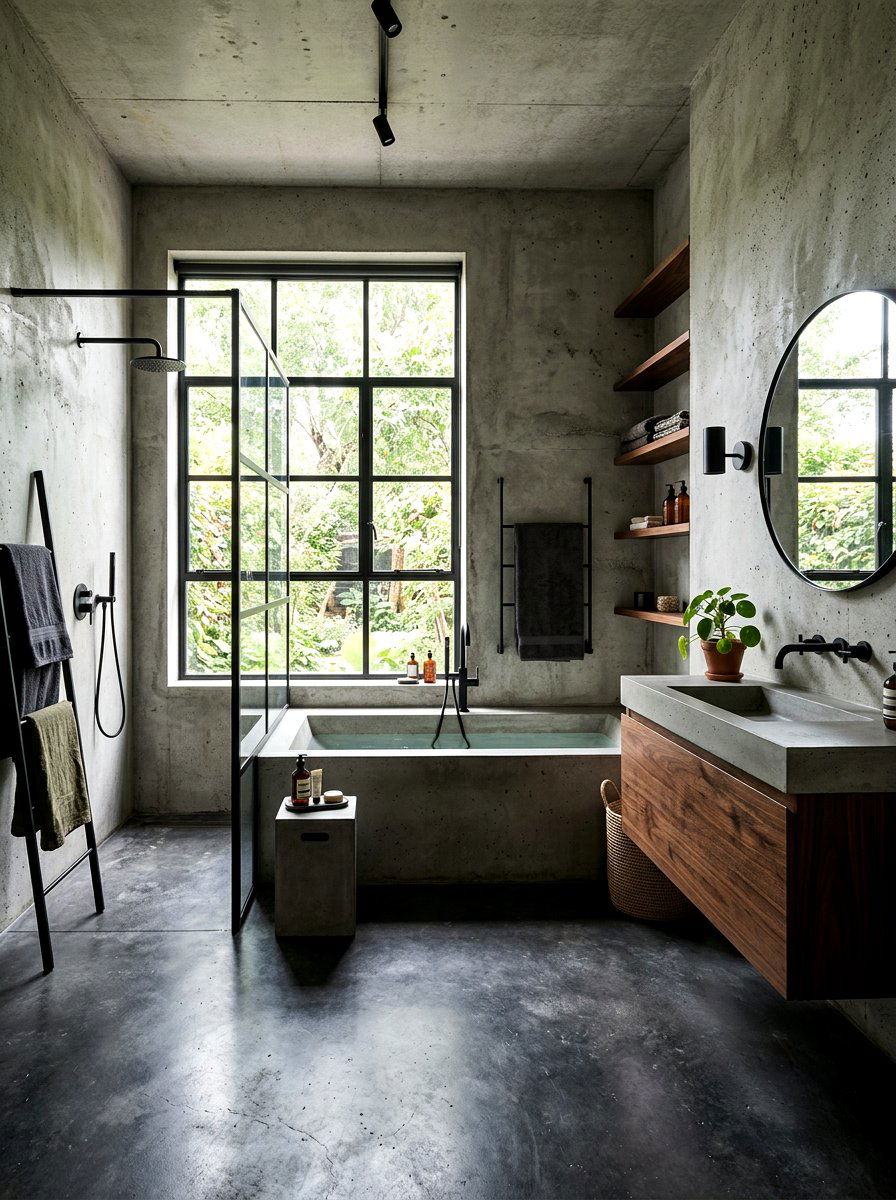 Industrial Concrete Bath Space - 30 spa corner ideas