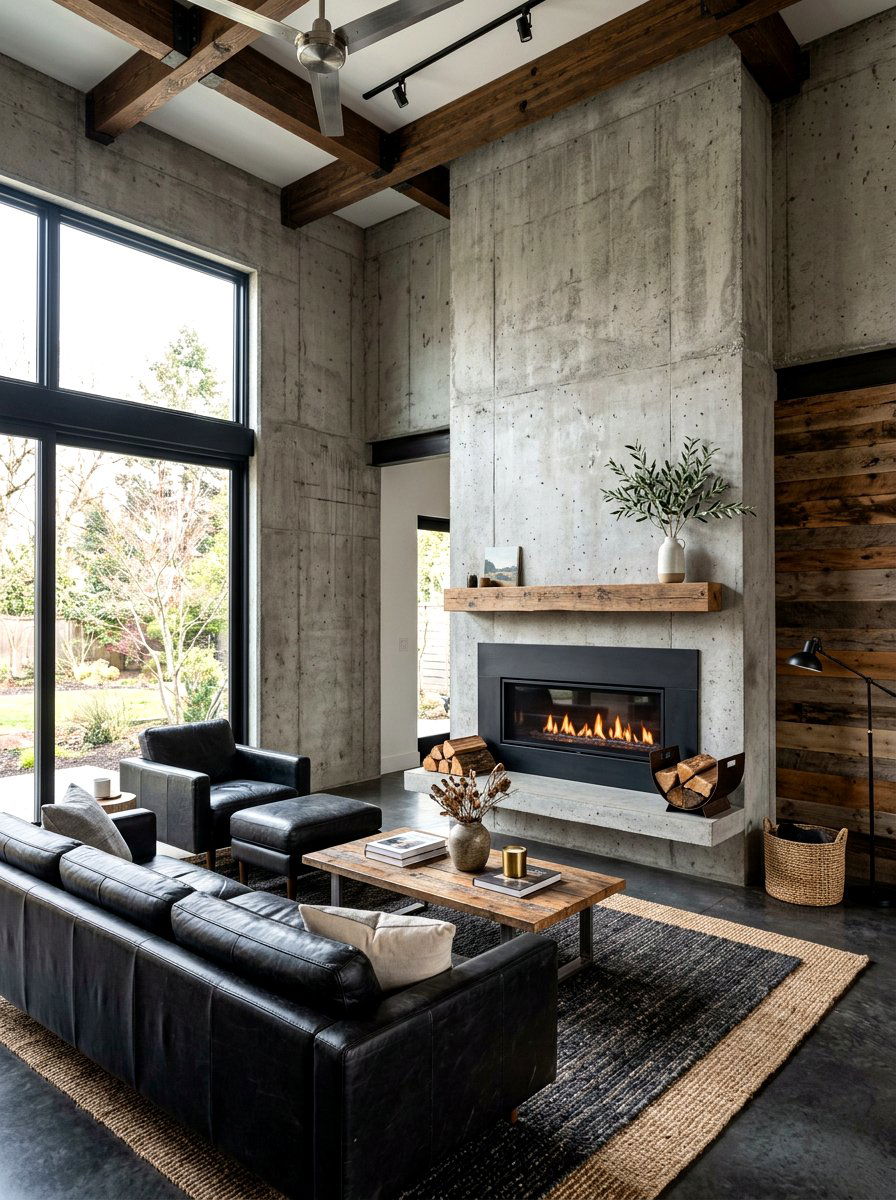 Industrial Concrete Fireplace Finish - 30 corner fireplace ideas